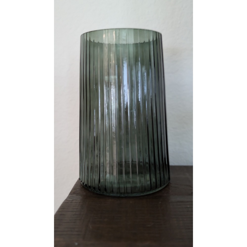 Green Fluted Glass Vase 7.5x4 inches